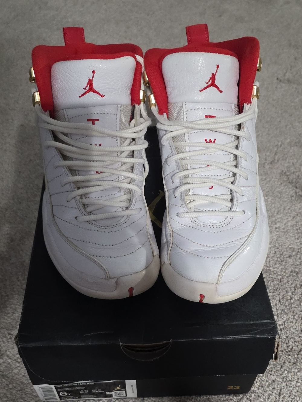 Jordan Retro 12 FIBA White & Red & Gold High-Top Basketball Sneakers SIZE 5.5Y